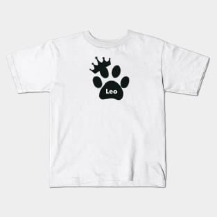 Leo cat name made of hand drawn paw prints Kids T-Shirt